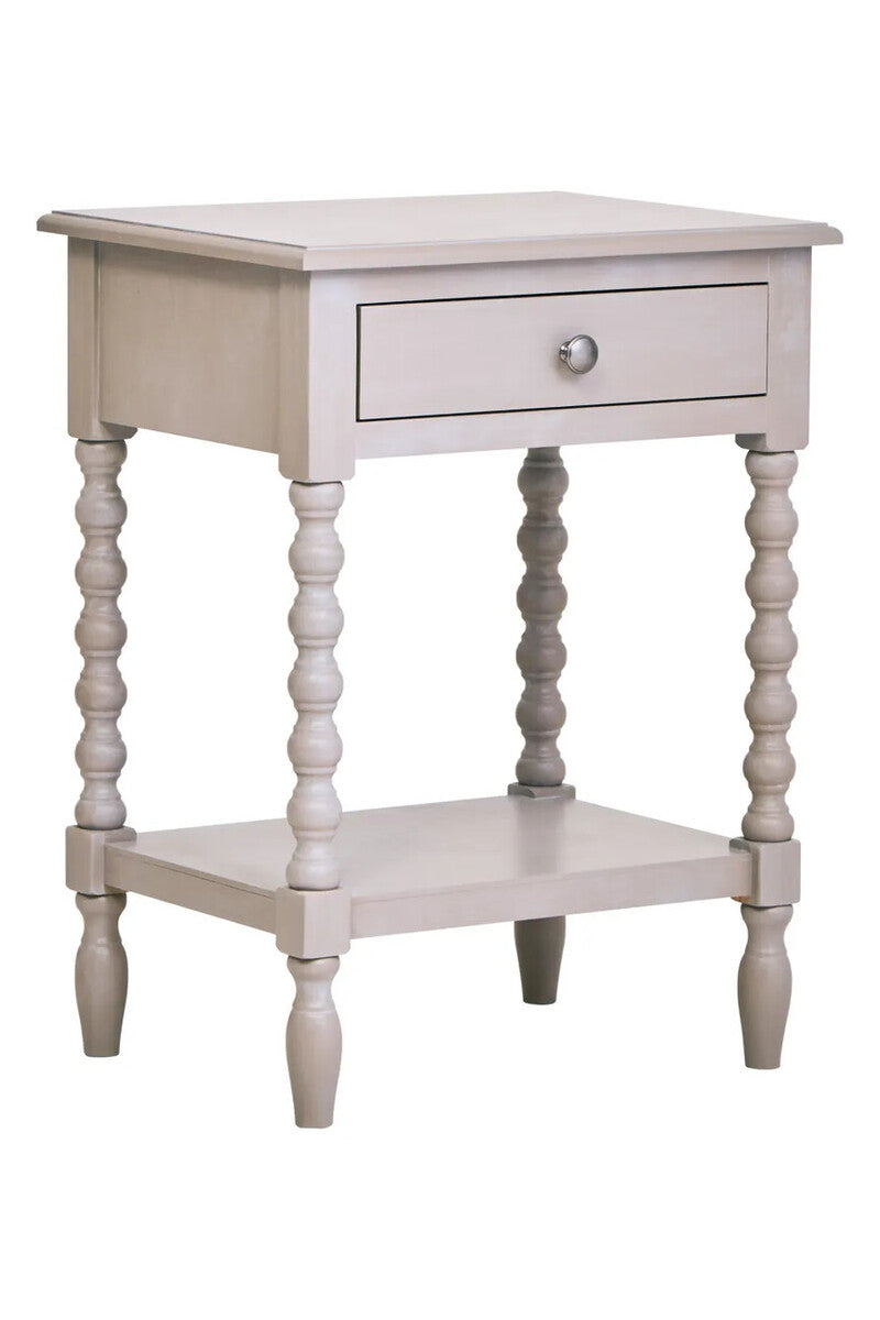 Heritage One Drawer Bobble Detail Grey Wood Side Table