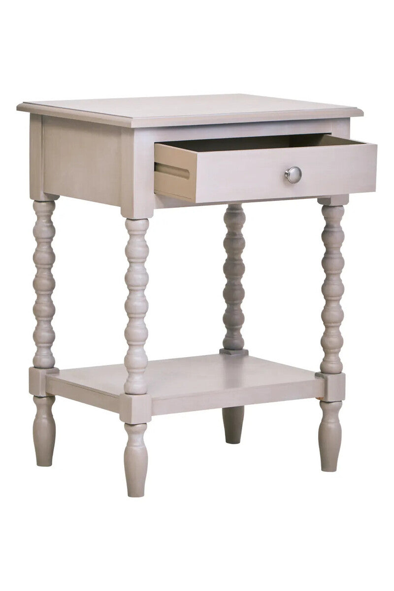 Heritage One Drawer Bobble Detail Grey Wood Side Table