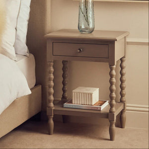 Heritage Grey Wooden 1 Drawer Side Table with Bobble Legs