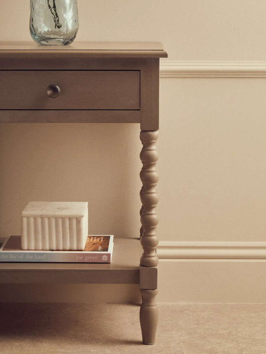 Heritage One Drawer Bobble Detail Grey Wood Side Table