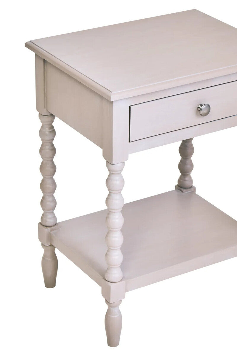 Heritage One Drawer Bobble Detail Grey Wood Side Table