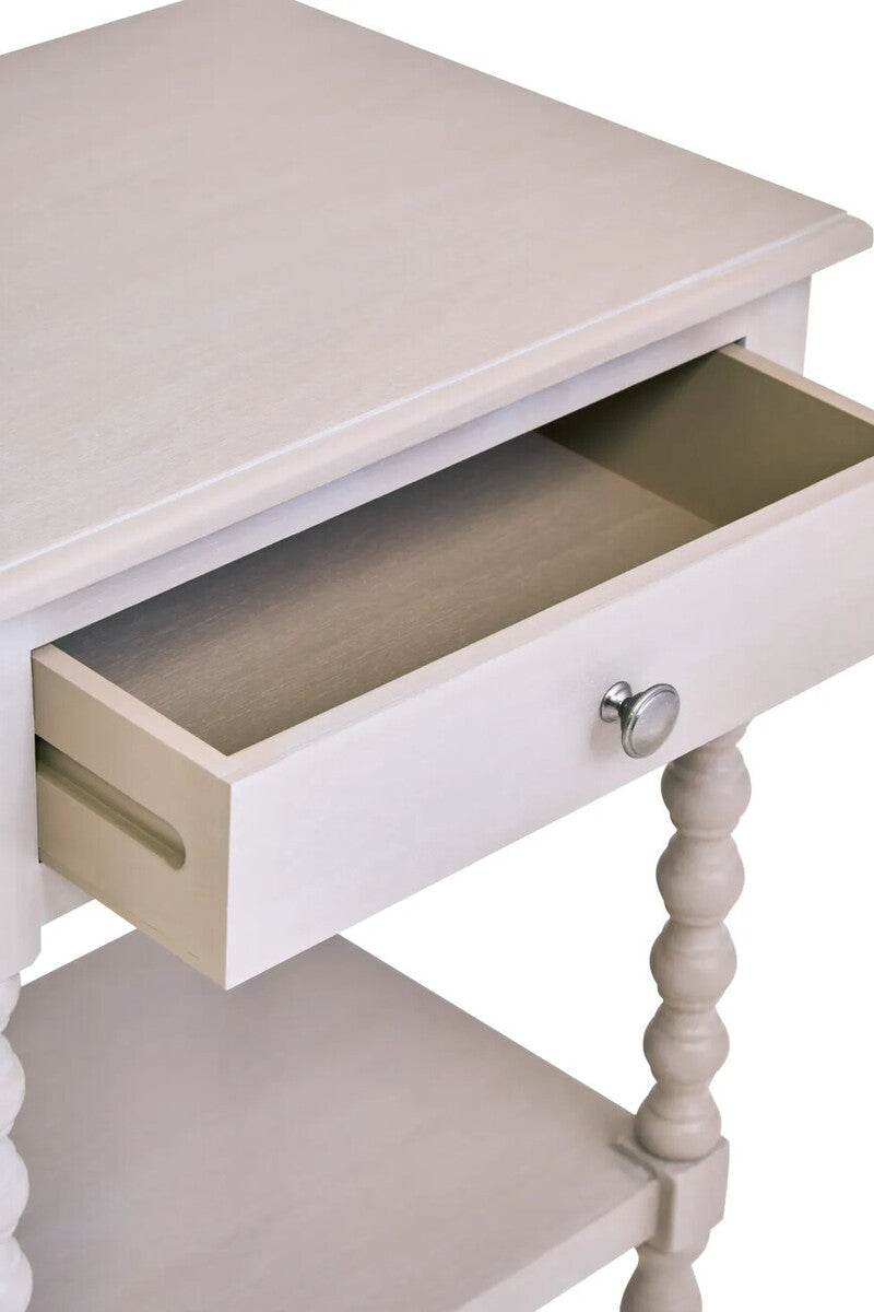 Heritage One Drawer Bobble Detail Grey Wood Side Table