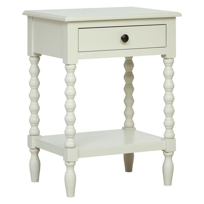 Heritage Ivory Wooden 1 Drawer Bedside Table with Bobble Legs
