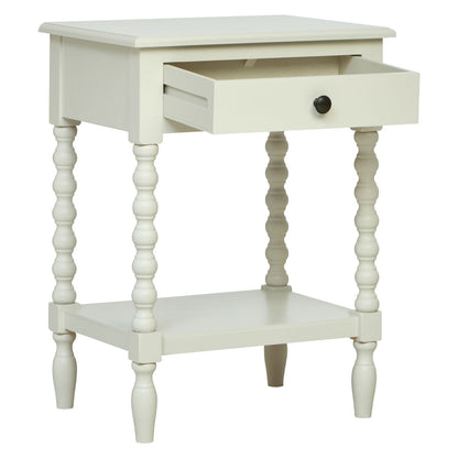 Heritage Ivory Wooden 1 Drawer Bedside Table with Bobble Legs