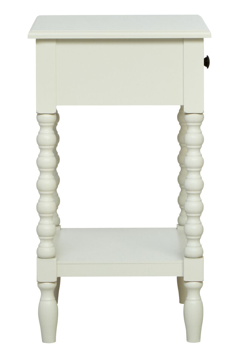 Heritage Ivory Wooden 1 Drawer Bedside Table with Bobble Legs