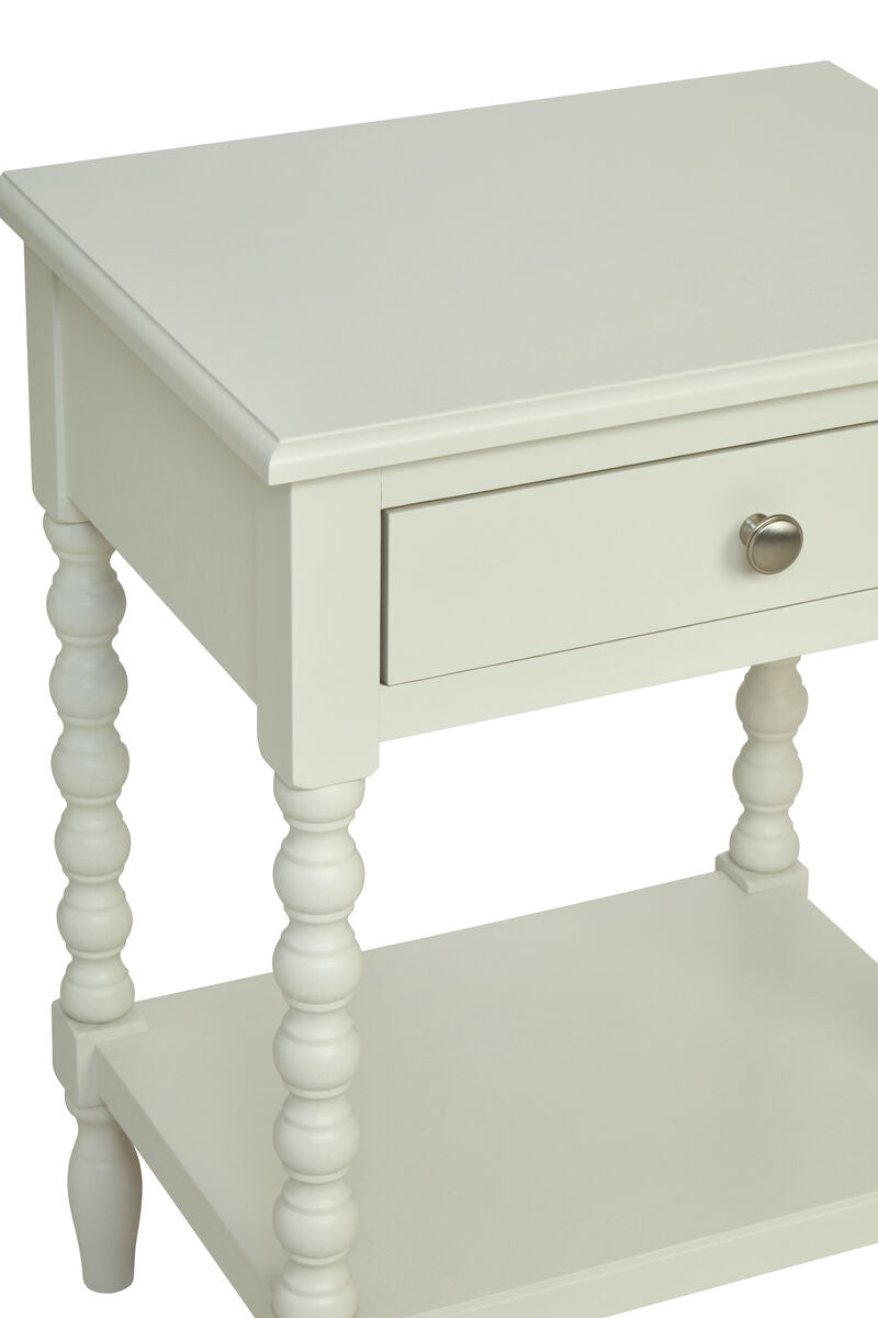 Heritage Ivory Wooden 1 Drawer Bedside Table with Bobble Legs