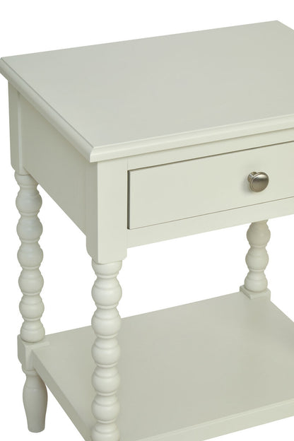 Heritage Ivory Wooden 1 Drawer Bedside Table with Bobble Legs
