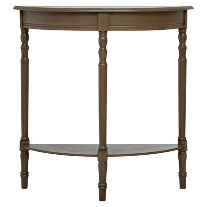 Heritage Dark Brown Wooden Half Moon Console Table with Lower Shelf