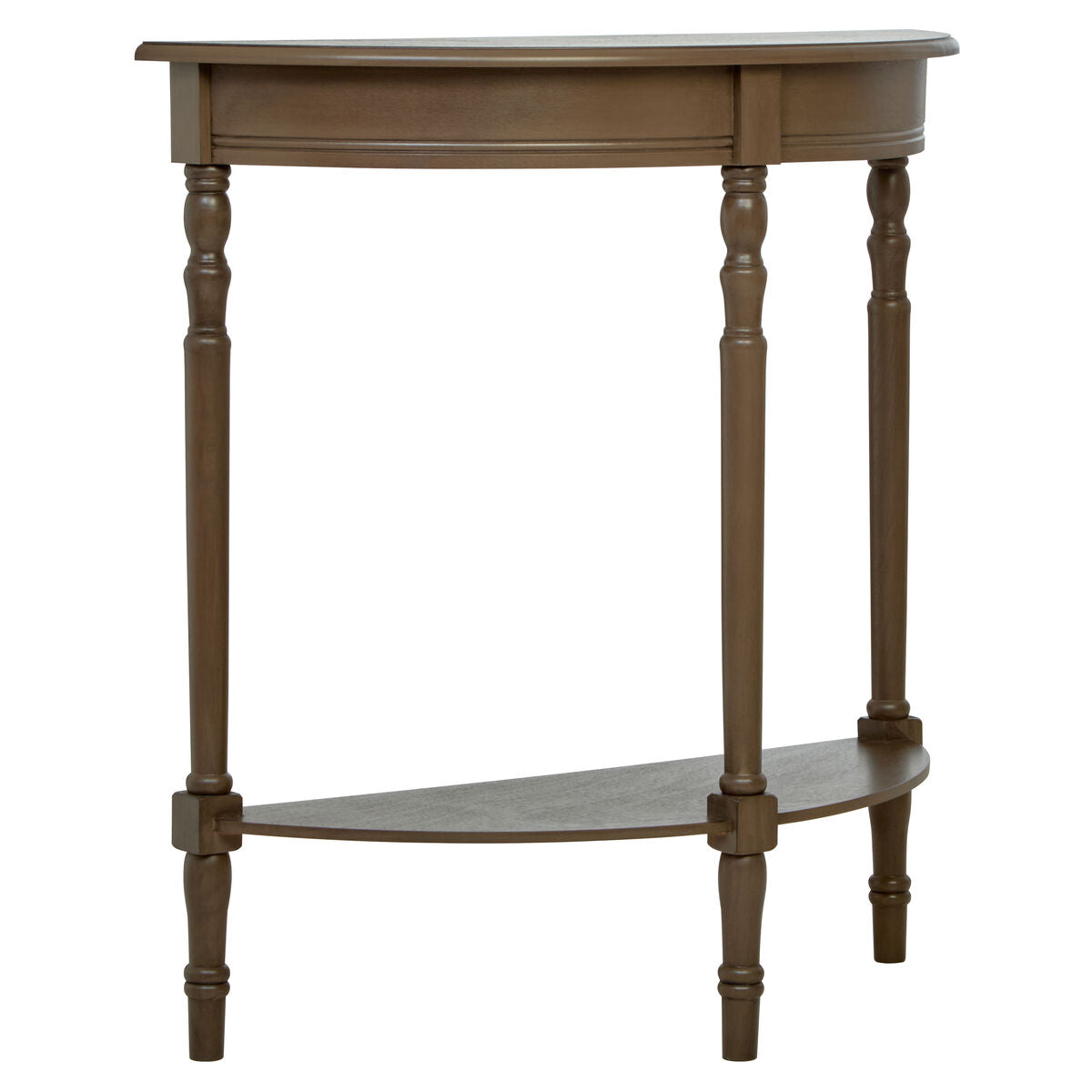Heritage Dark Brown Wooden Half Moon Console Table with Lower Shelf