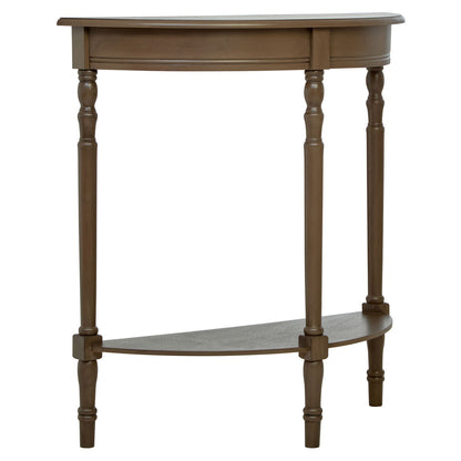 Heritage Dark Brown Wooden Half Moon Console Table with Lower Shelf