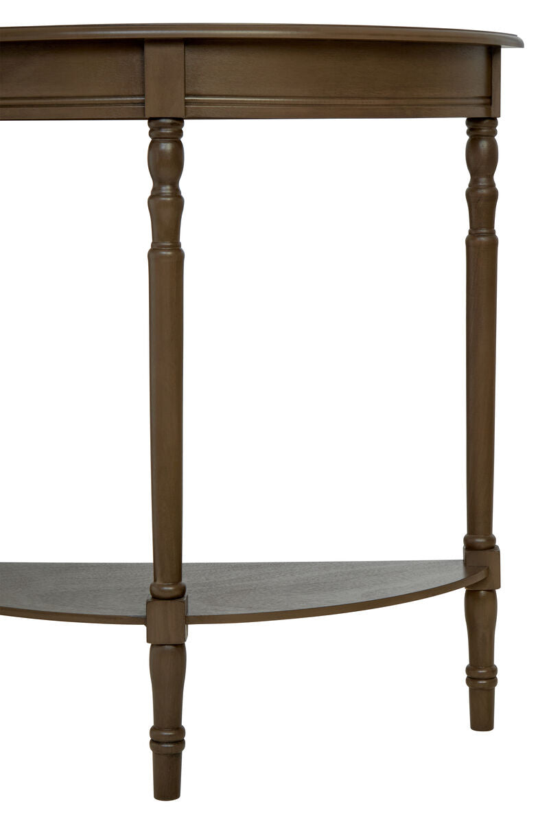 Heritage Dark Brown Wooden Half Moon Console Table with Lower Shelf