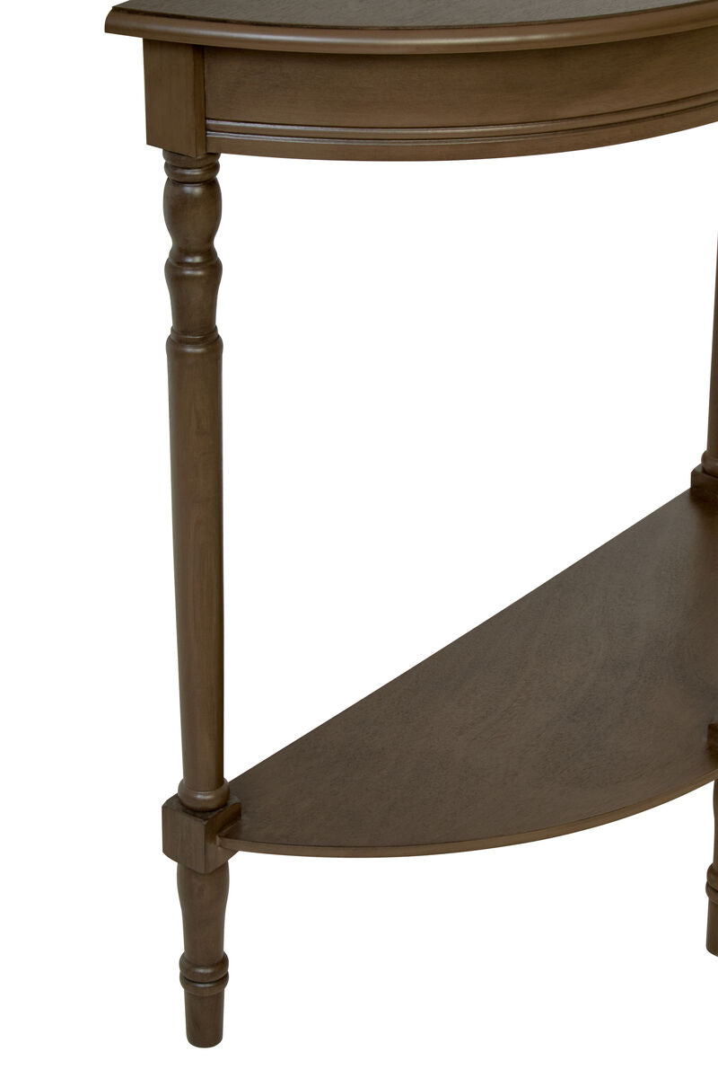 Heritage Dark Brown Wooden Half Moon Console Table with Lower Shelf