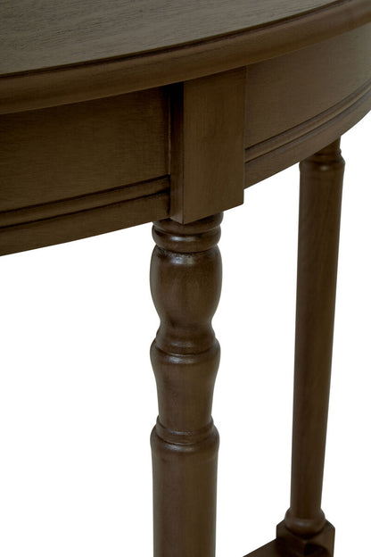 Heritage Dark Brown Wooden Half Moon Console Table with Lower Shelf