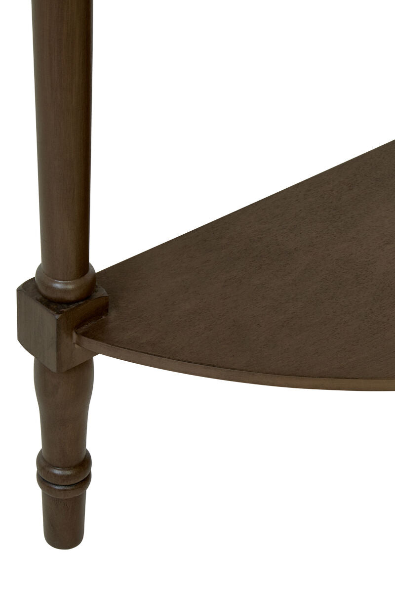 Heritage Dark Brown Wooden Half Moon Console Table with Lower Shelf
