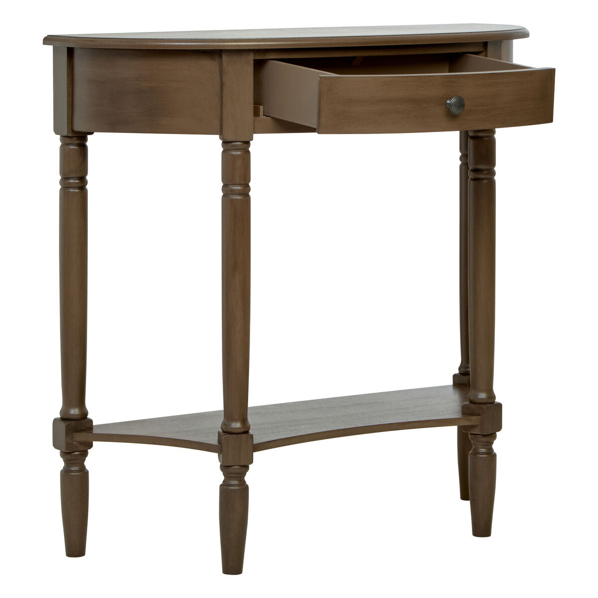 Heritage Dark Brown Wooden Half Moon 1 Drawer Console Table with Lower Shelf