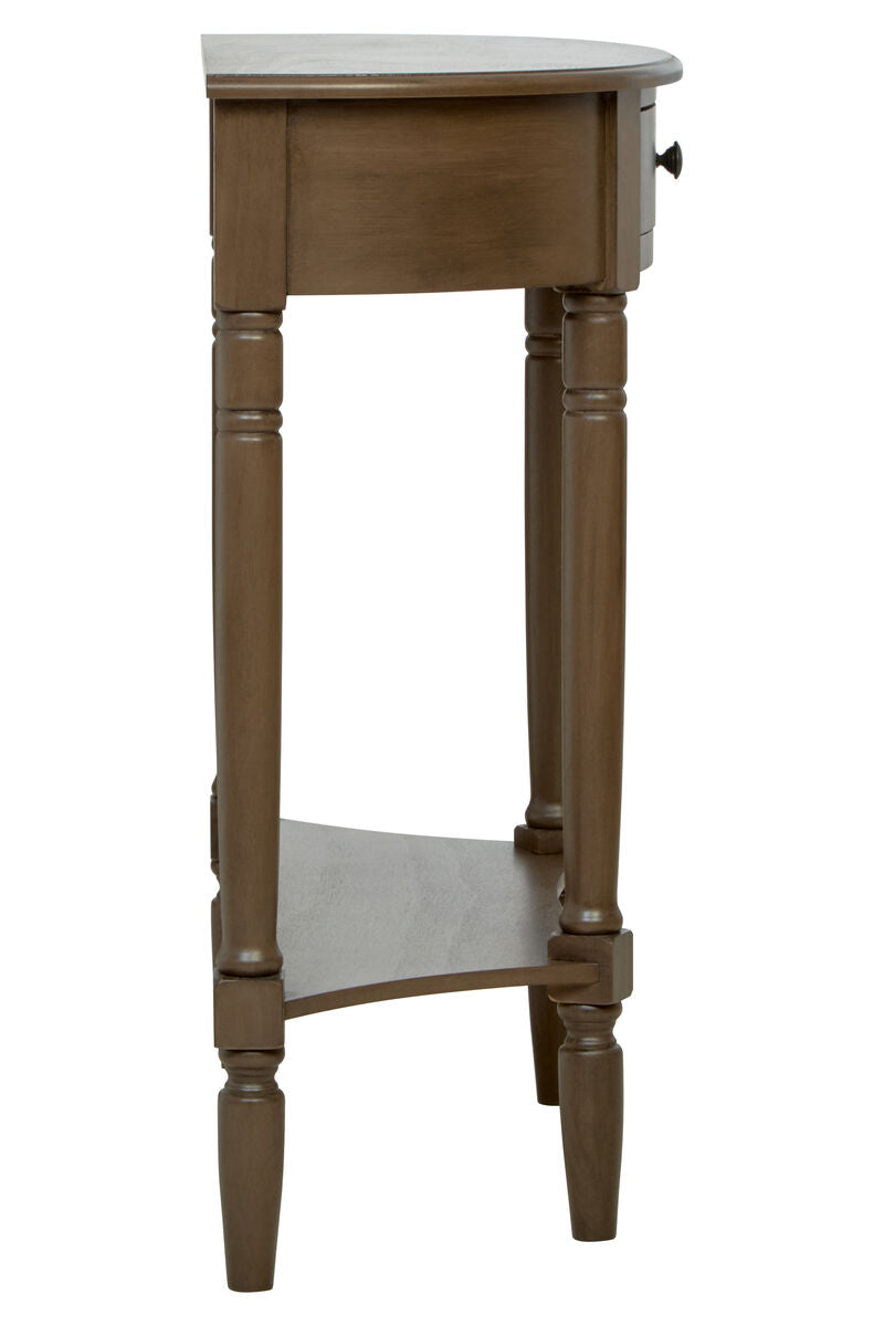 Heritage Dark Brown Wooden Half Moon 1 Drawer Console Table with Lower Shelf