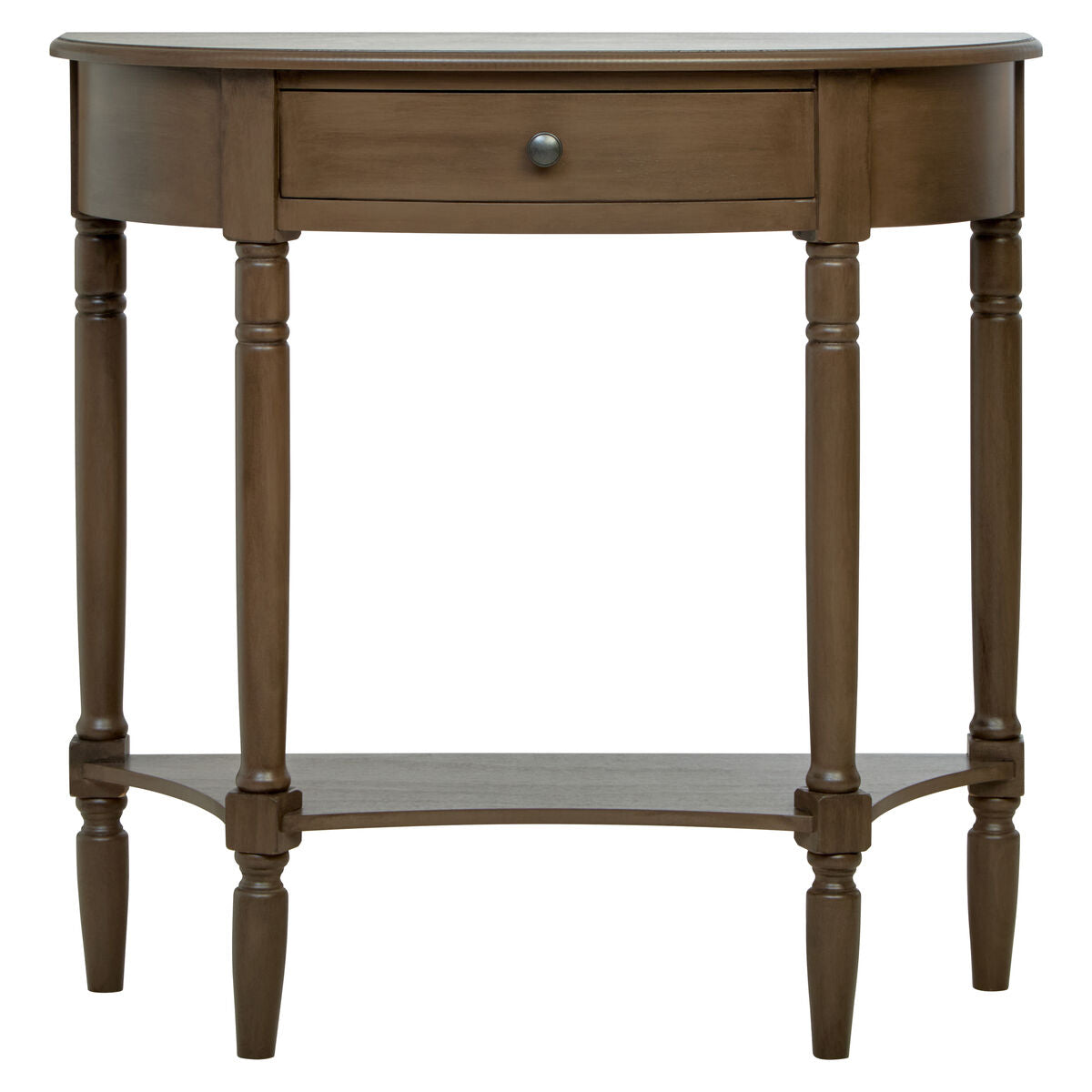 Heritage Dark Brown Wooden Half Moon 1 Drawer Console Table with Lower Shelf