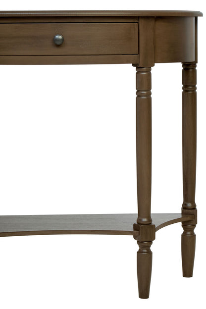 Heritage Dark Brown Wooden Half Moon 1 Drawer Console Table with Lower Shelf