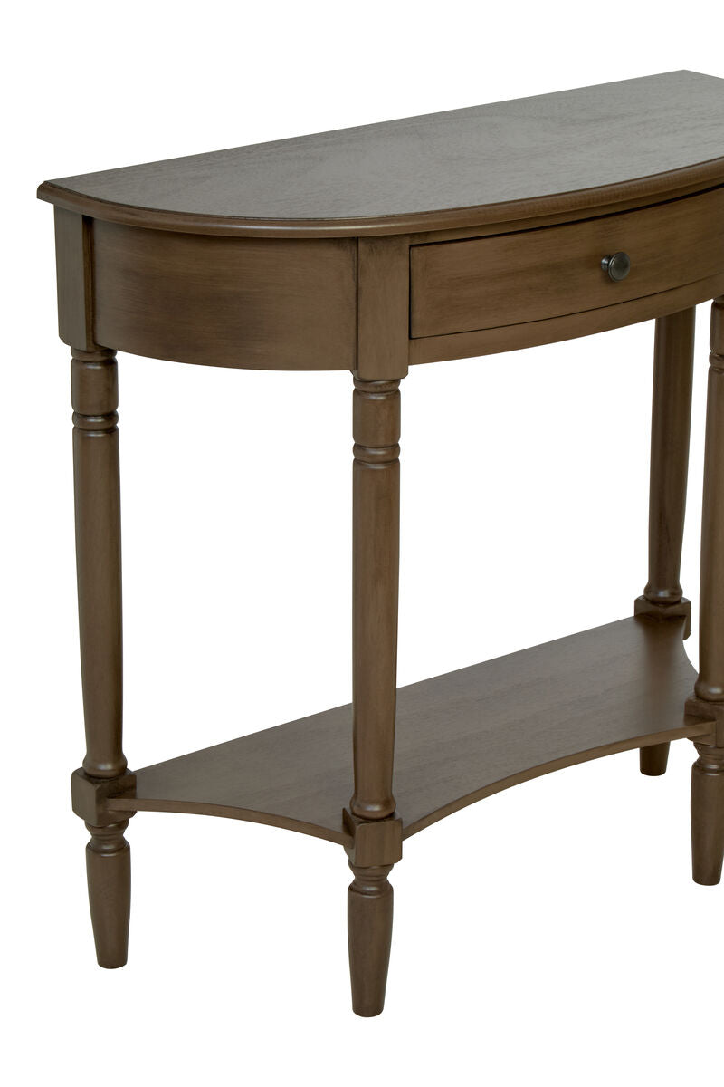 Heritage Dark Brown Wooden Half Moon 1 Drawer Console Table with Lower Shelf