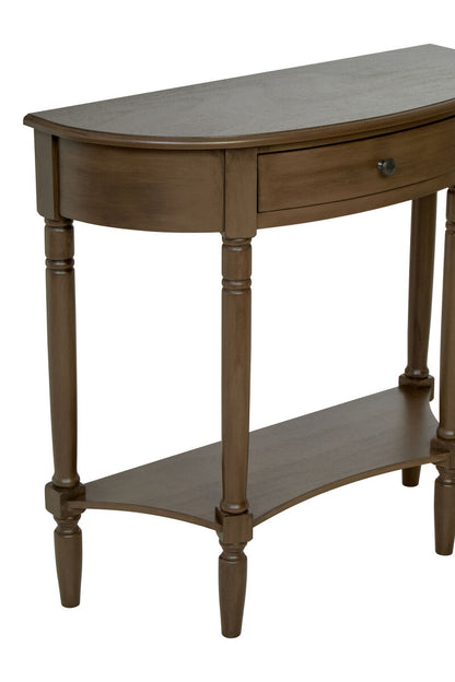 Heritage Dark Brown Wooden Half Moon 1 Drawer Console Table with Lower Shelf