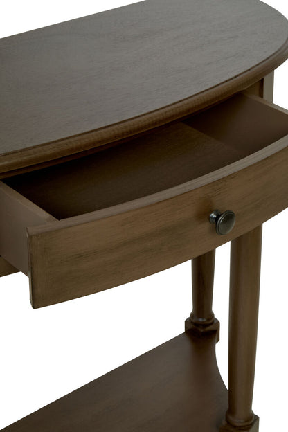 Heritage Dark Brown Wooden Half Moon 1 Drawer Console Table with Lower Shelf