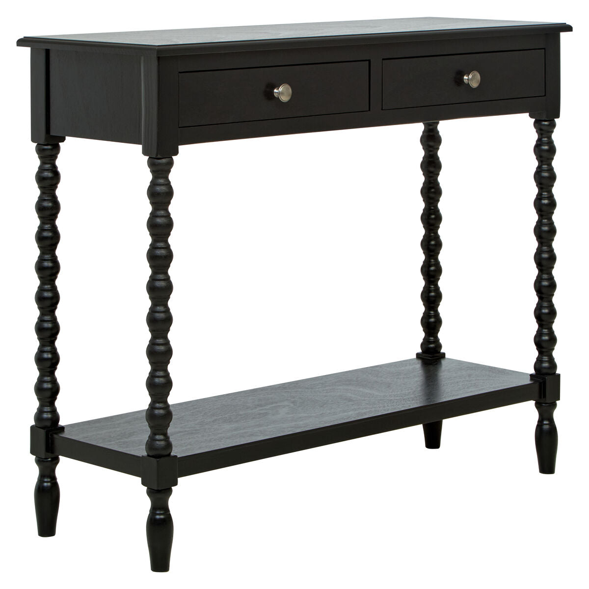 Heritage Black Wooden 2 Drawer Console Table with Bobble Legs