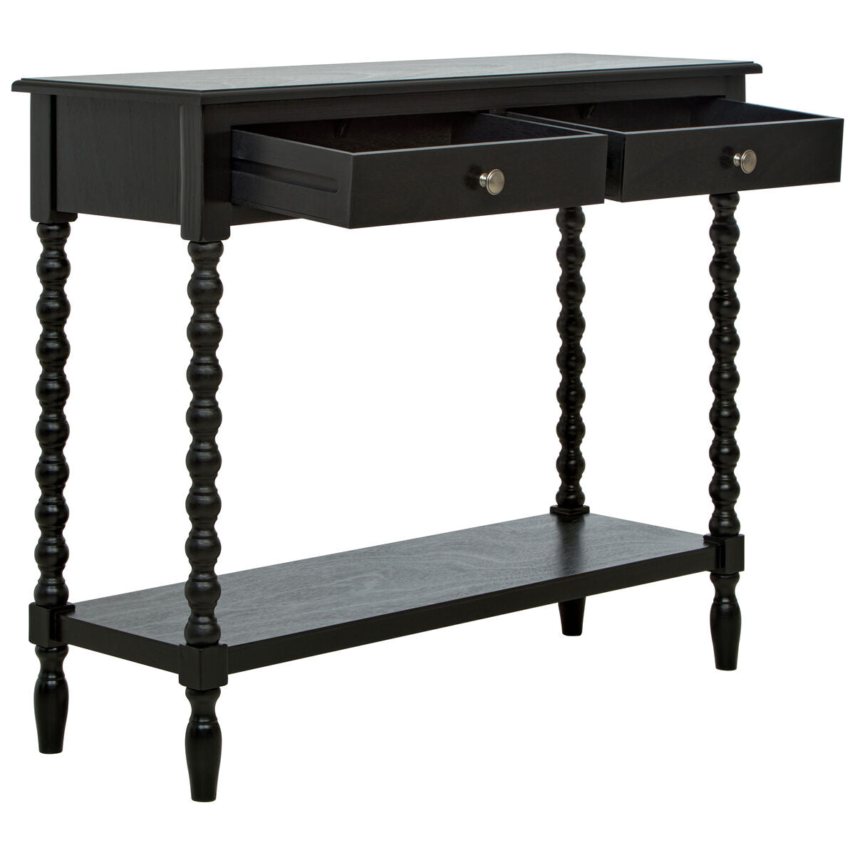 Heritage Black Wooden 2 Drawer Console Table with Bobble Legs