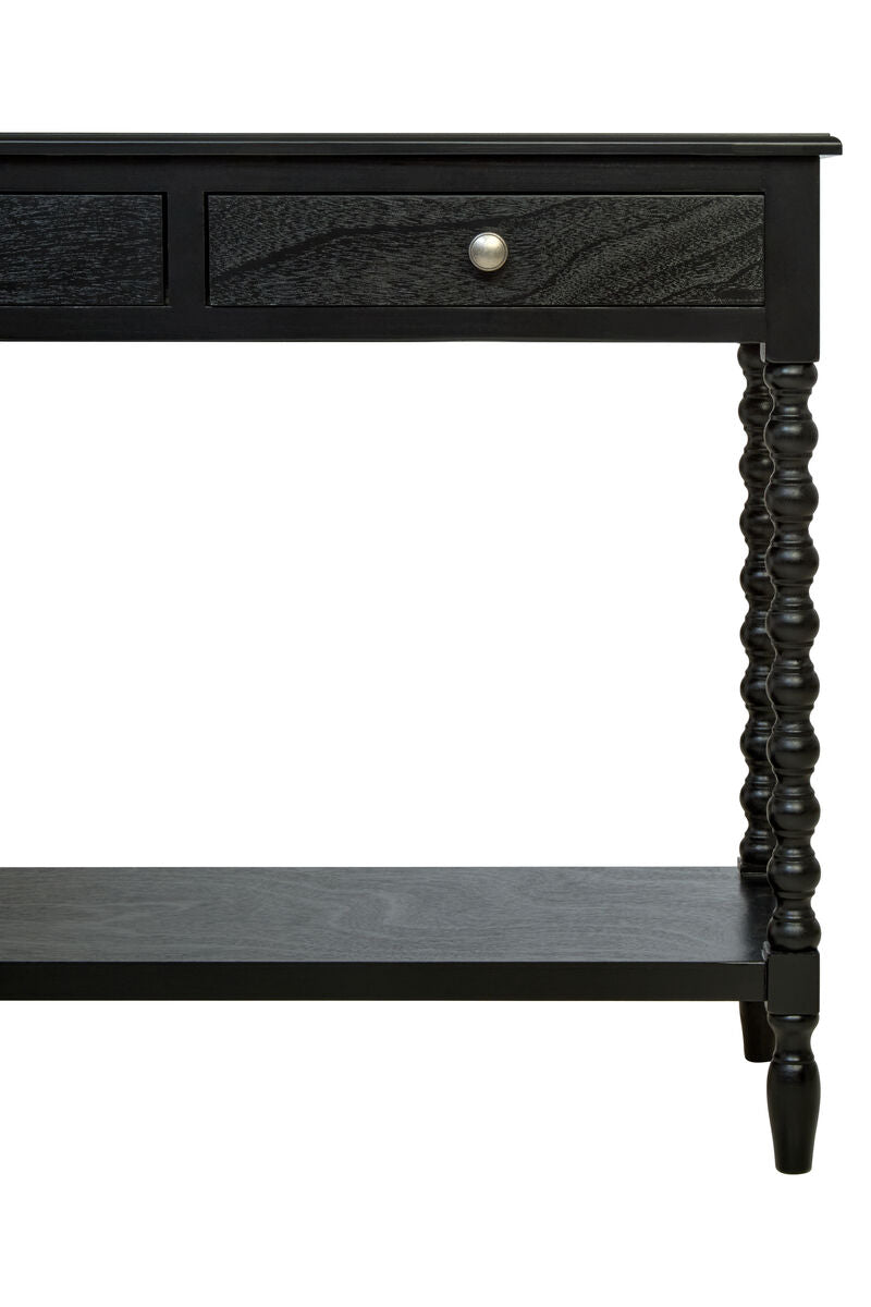Heritage Black Wooden 2 Drawer Console Table with Bobble Legs