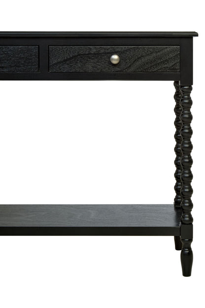 Heritage Black Wooden 2 Drawer Console Table with Bobble Legs