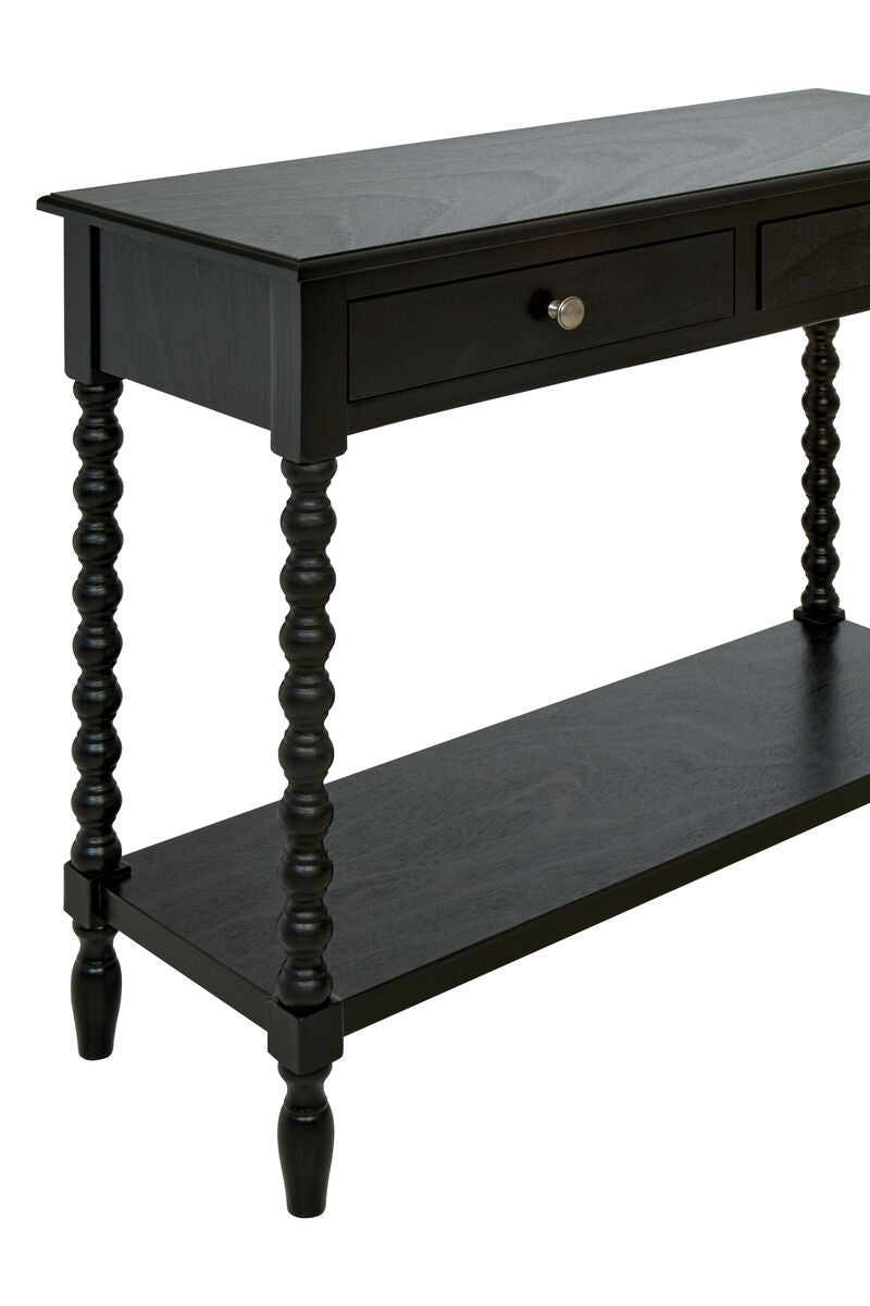 Heritage Black Wooden 2 Drawer Console Table with Bobble Legs