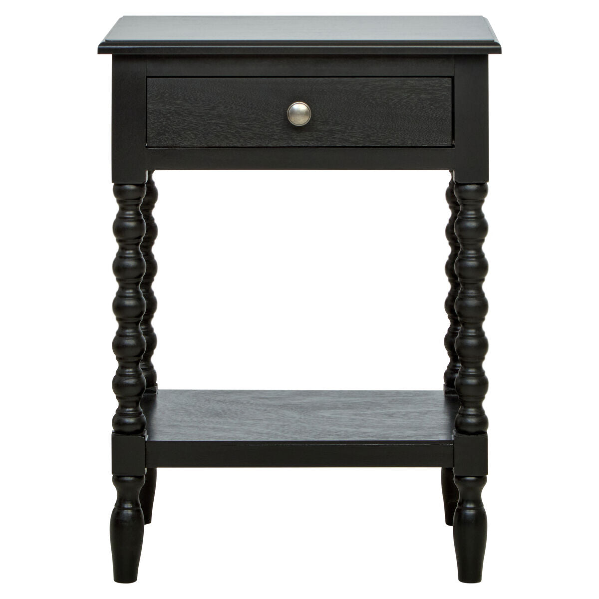 Heritage Black Wooden 1 Drawer Bedside Table with Bobble Legs