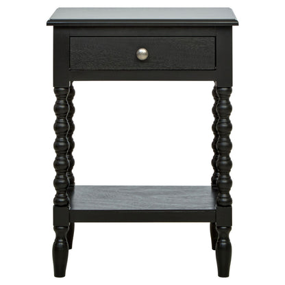 Heritage Black Wooden 1 Drawer Bedside Table with Bobble Legs