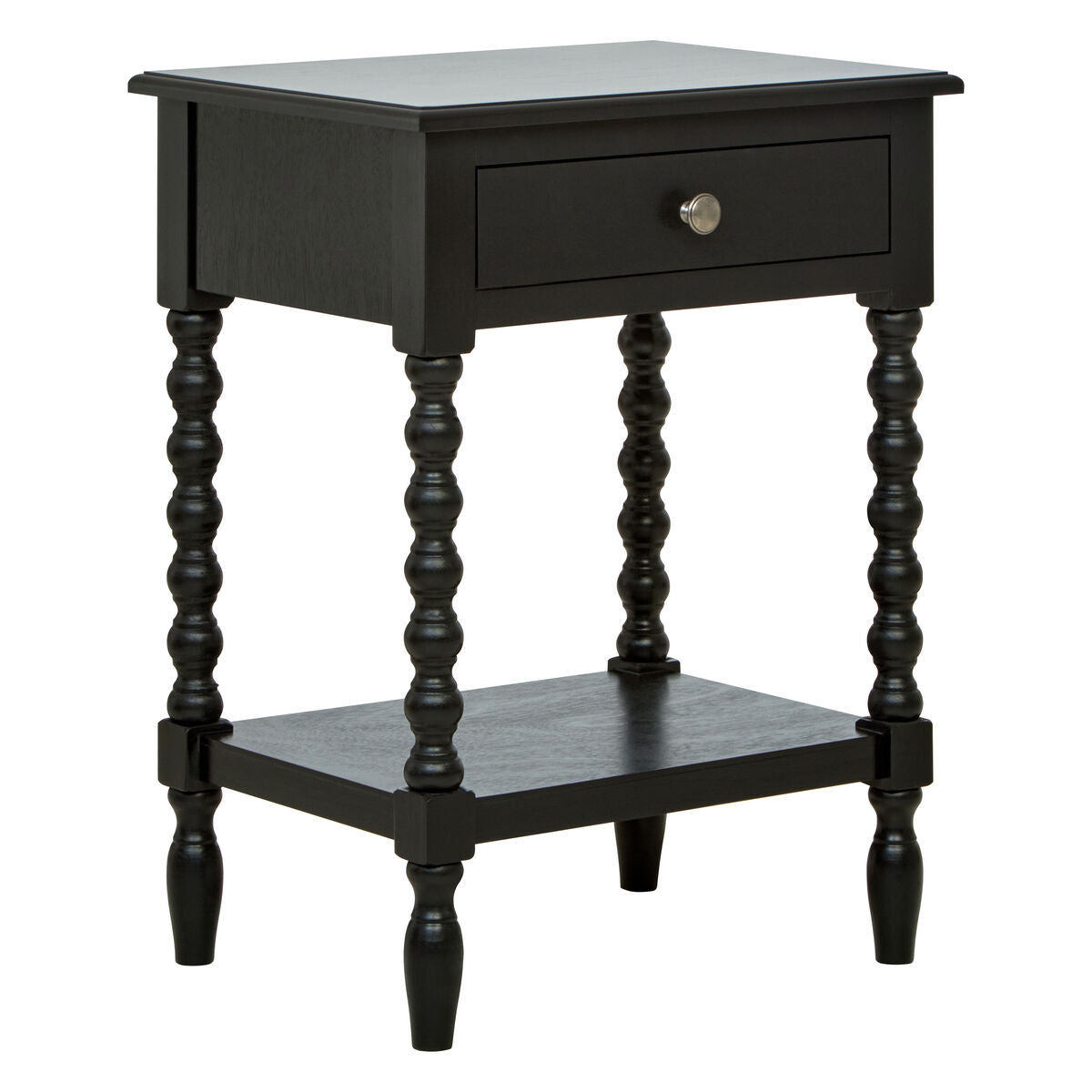 Heritage Black Wooden 1 Drawer Bedside Table with Bobble Legs