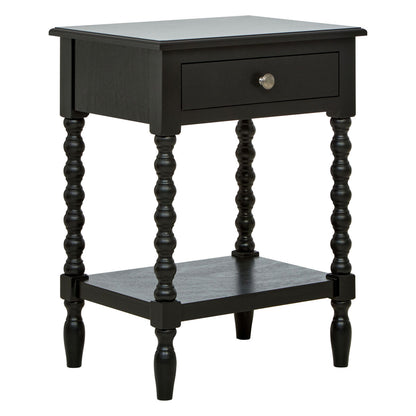 Heritage Black Wooden 1 Drawer Bedside Table with Bobble Legs