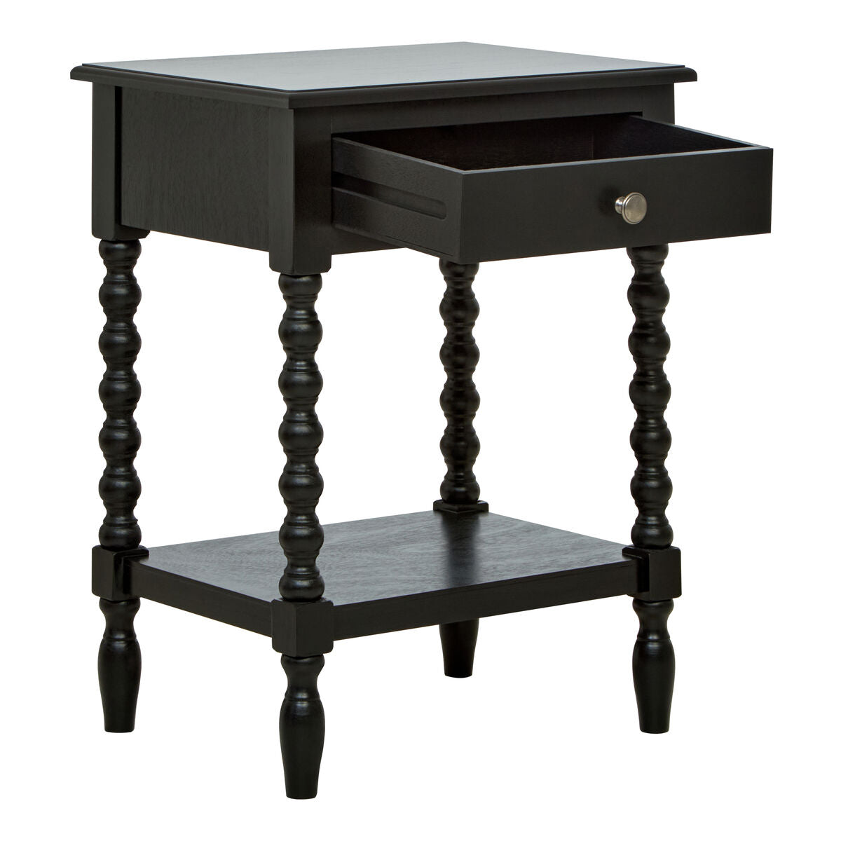Heritage Black Wooden 1 Drawer Bedside Table with Bobble Legs
