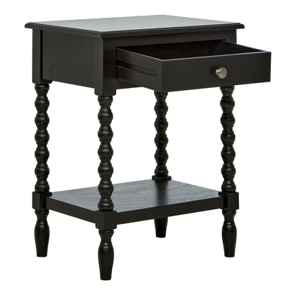 Heritage Black Wooden 1 Drawer Bedside Table with Bobble Legs