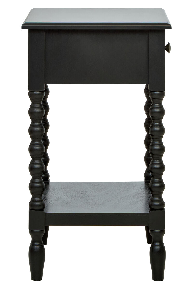 Heritage Black Wooden 1 Drawer Bedside Table with Bobble Legs