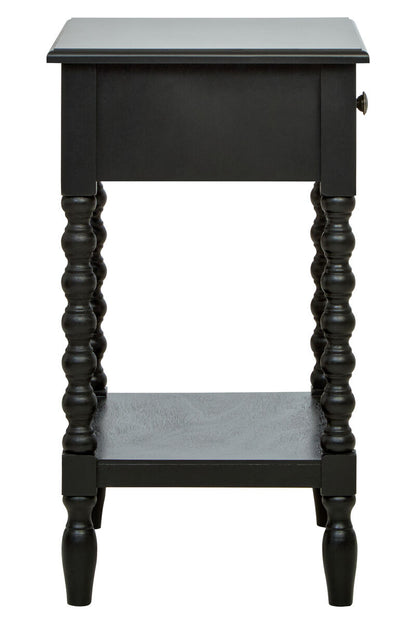 Heritage Black Wooden 1 Drawer Bedside Table with Bobble Legs