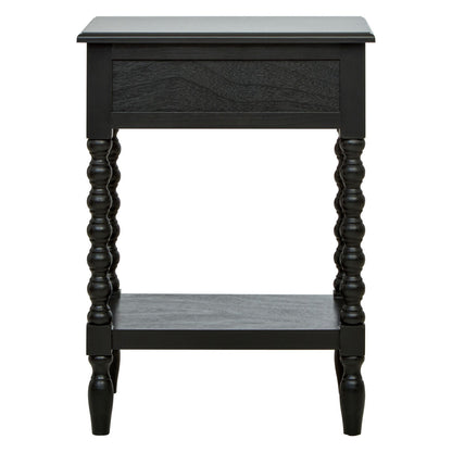 Heritage Black Wooden 1 Drawer Bedside Table with Bobble Legs