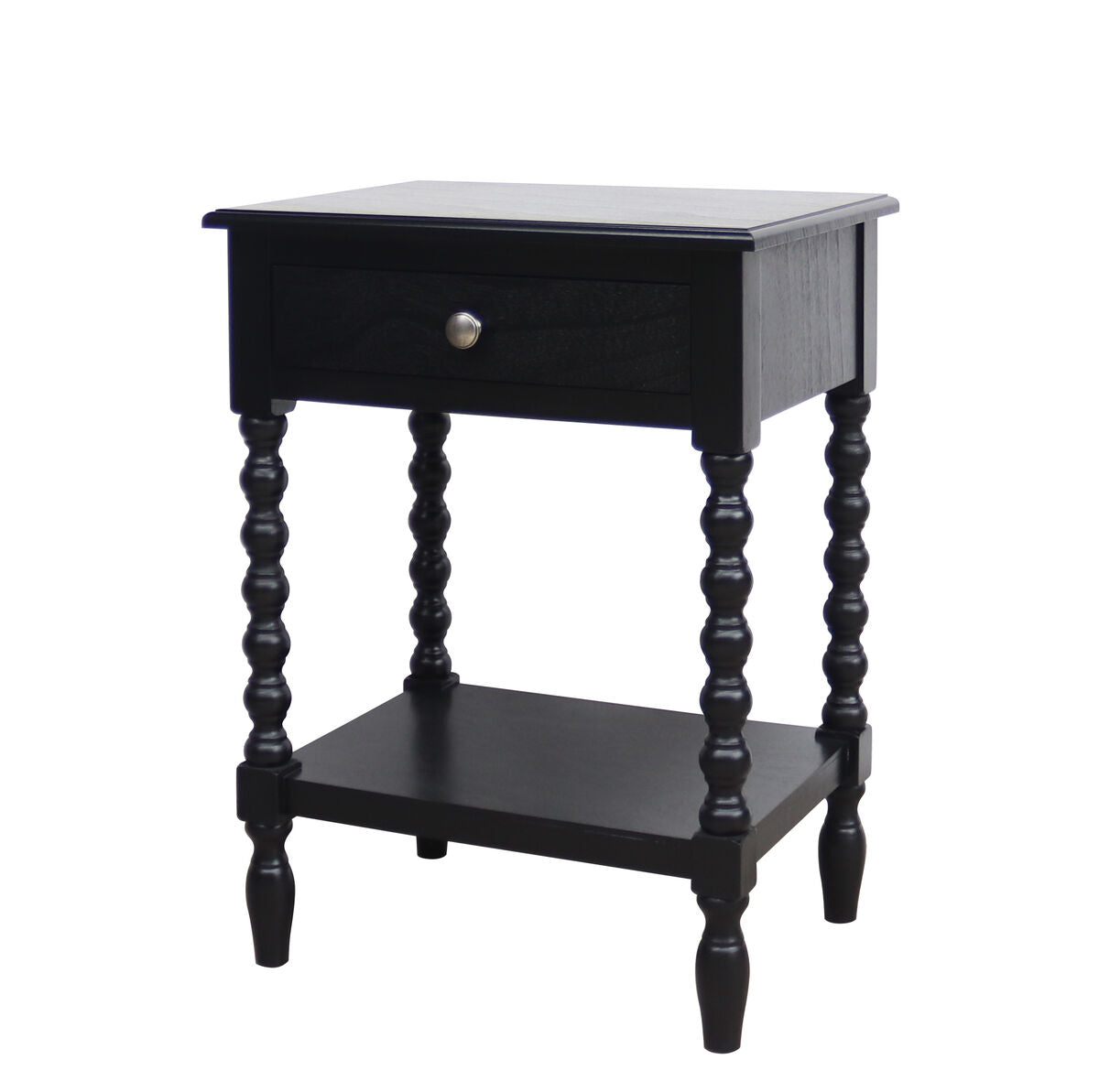 Heritage Black Wooden 1 Drawer Bedside Table with Bobble Legs