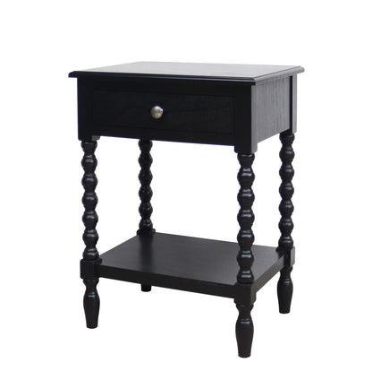 Heritage Black Wooden 1 Drawer Bedside Table with Bobble Legs