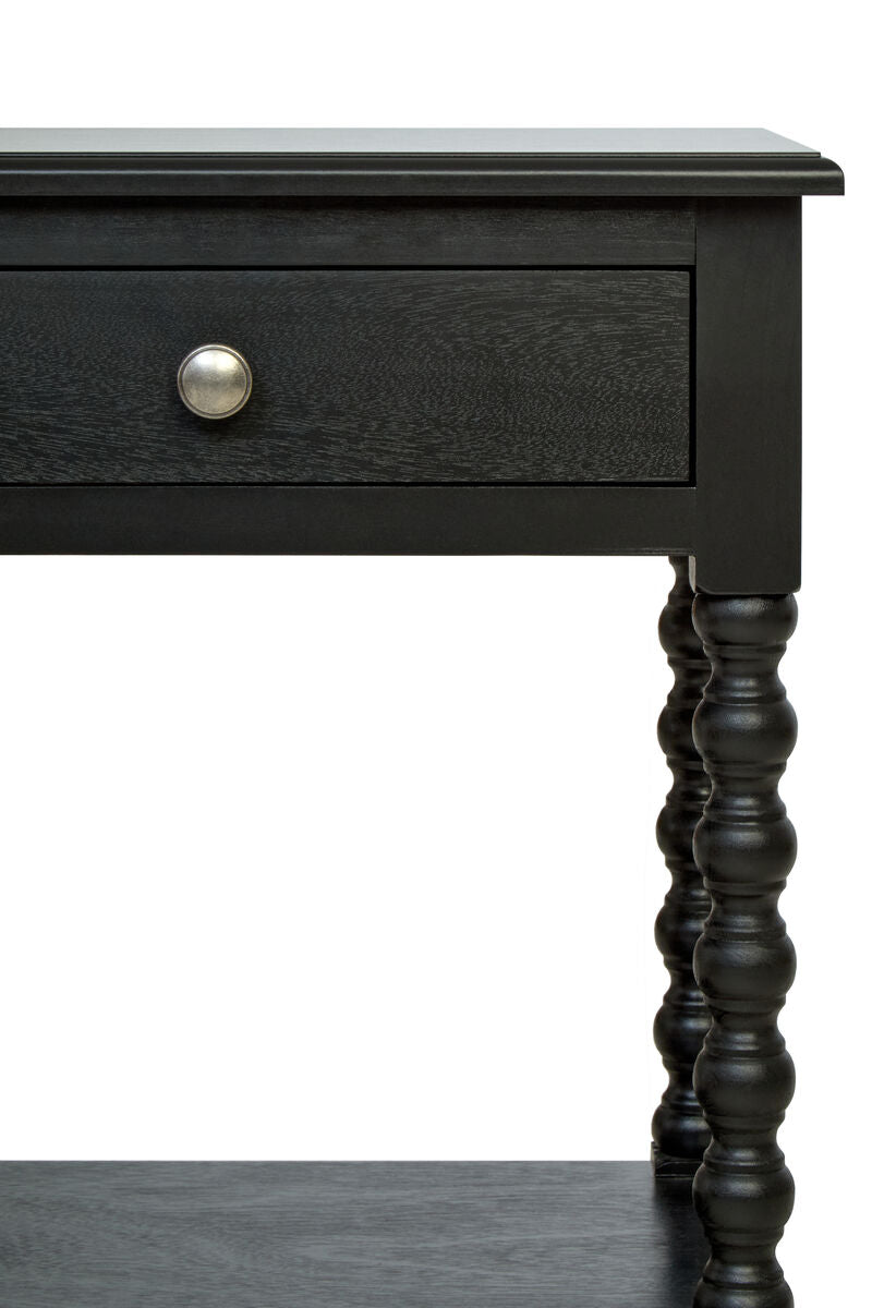 Heritage Black Wooden 1 Drawer Bedside Table with Bobble Legs