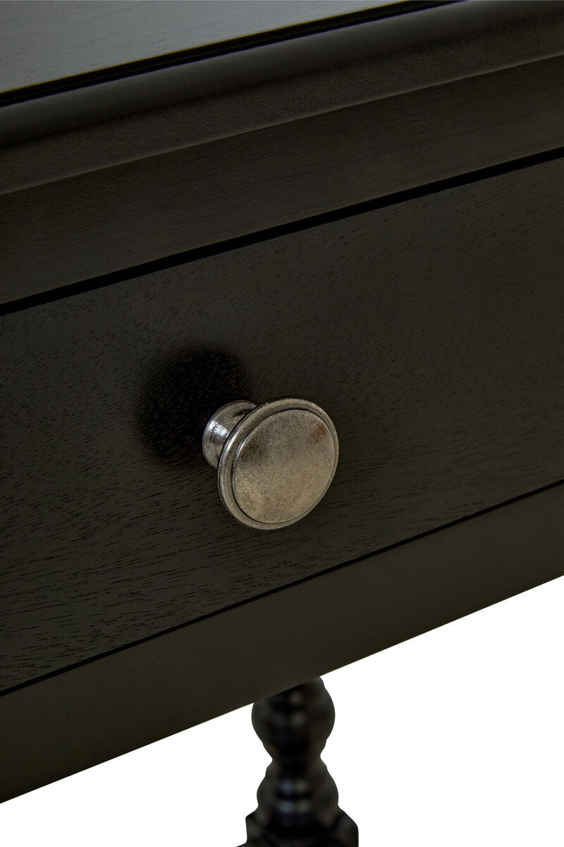 Heritage Black Wooden 1 Drawer Bedside Table with Bobble Legs
