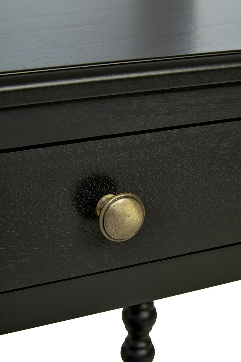 Heritage Black Wooden 1 Drawer Bedside Table with Bobble Legs