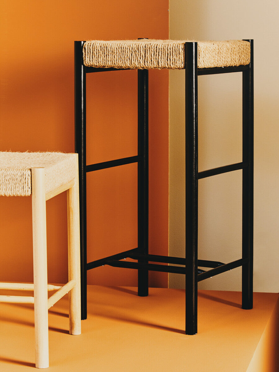 Bandar Natural Rope and Black Wood Bar Stool