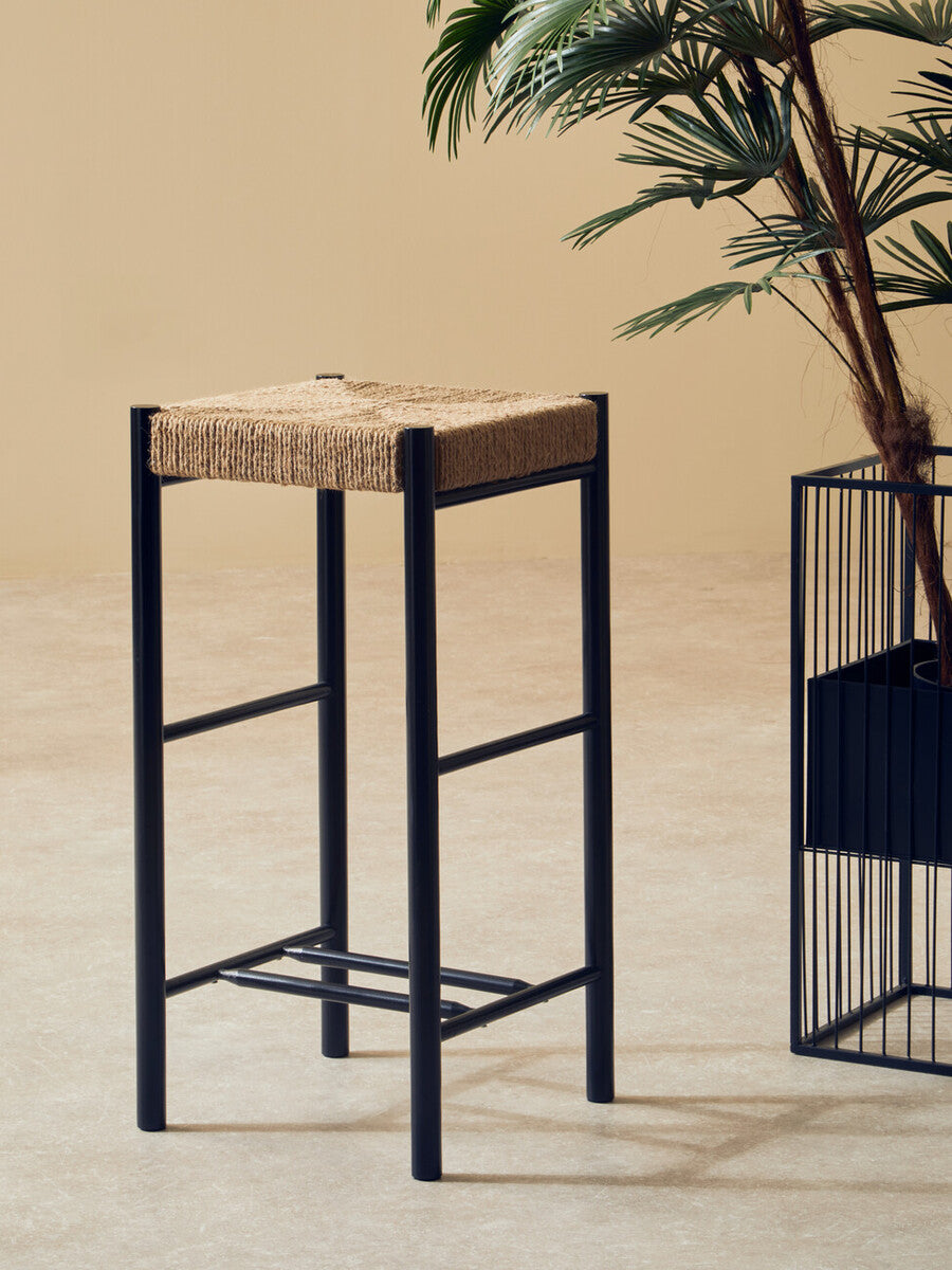 Bandar Natural Rope and Black Wood Bar Stool