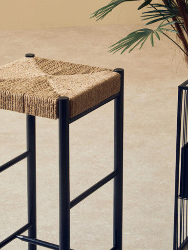 Bandar Natural Rope and Black Wood Bar Stool