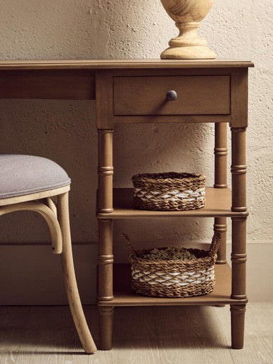 Brown Pine Wood Console Table with 1 Storage Drawer and 2 Shelves, Heritage