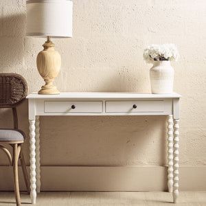 Heritage Ivory Wooden 2 Drawer Desk with Spindle Legs