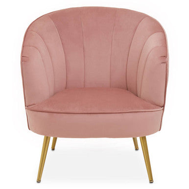 Pink armchair with gold legs on a white background